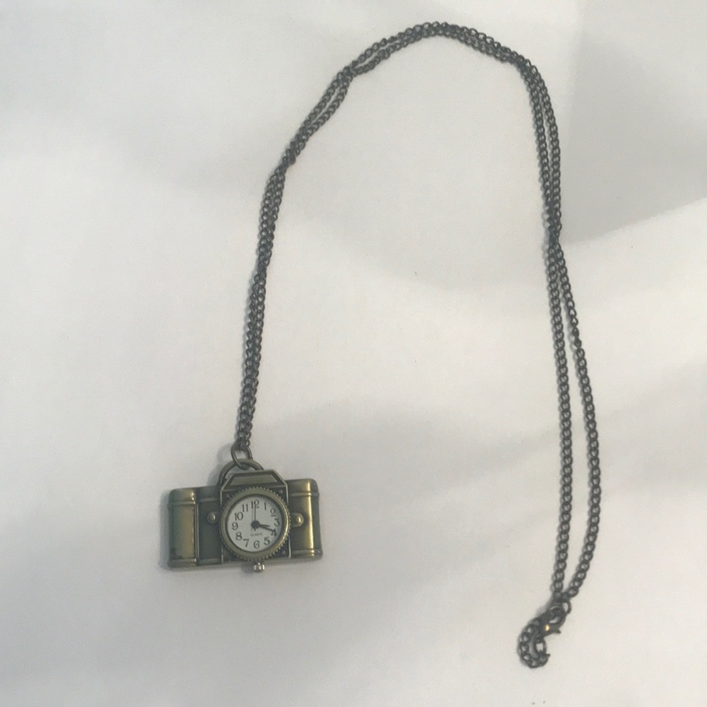 Vintage Hipster antique camera clock necklace